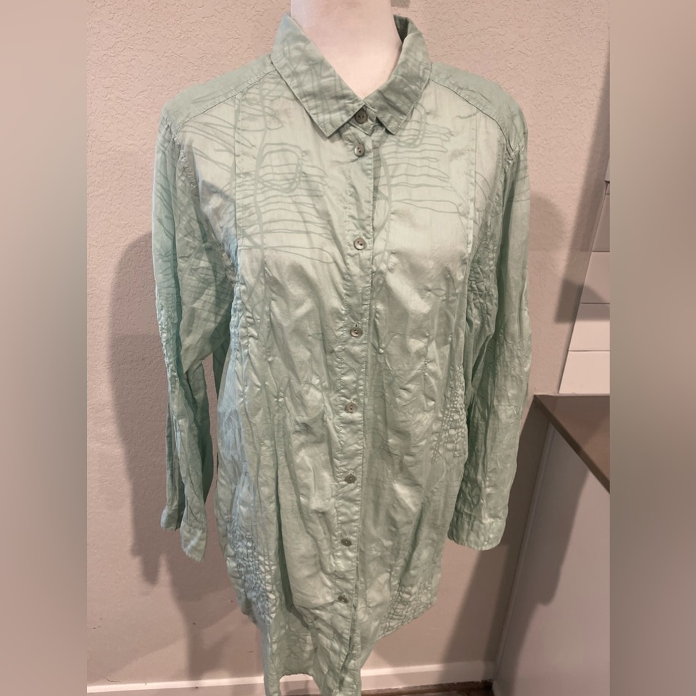 Oska 100% Cotton Pattern Button Front Tunic Blous… - image 3